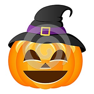 Smiling Halloween Pumpkin with Witch Hat photo