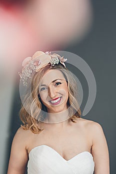 Smiling happy bride with a sweet tender expression