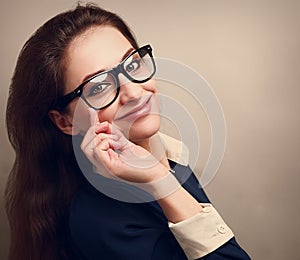 Smiling happy business woman in glasses.