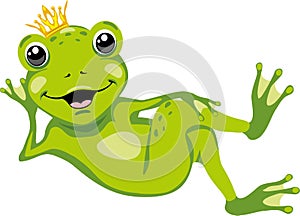 Smiling happy frog with a crown on his head