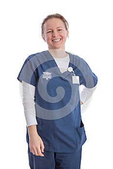 Smiling happy medical assistant in uniform photo