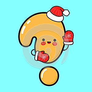 Smiling happy Question mark and christmas. Vector flat cartoon character illustration icon design. Isolated on blue
