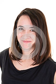 Smiling happy woman portrait isolated in white background