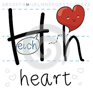 Smiling Heart In Love Learning the Alphabet Letter H, Vector Illustration