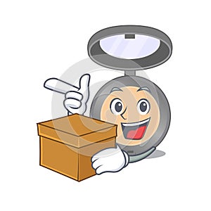 A smiling highlighter cartoon mascot style having a box