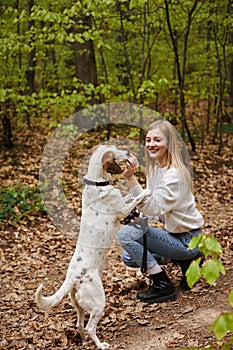 Smiling hiker girl interacting with her