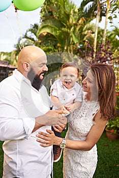 Smiling hispanic family