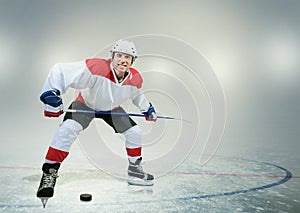 Smiling hockey player on ice