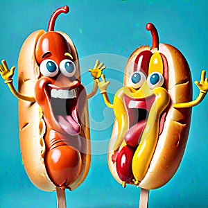 Smiling hot dog bun funny character comic