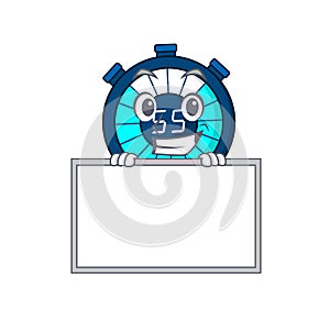 Smiling hourglass cartoon design style has a board