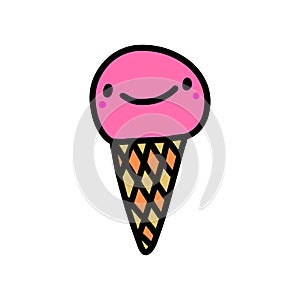 Smiling ice cream cone in cartoon comic style