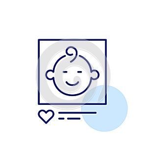 Smiling infant picture in social media post. Baby announcement, family blogging and product ads. Pixel perfect vector