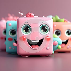 Smiling Kawaii cute carton of eggs , 3d render