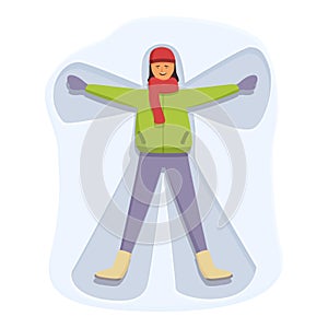 Smiling kid snow angel icon cartoon vector. Winter outdoor drawing