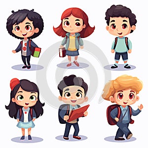 Smiling kids character in flat design style isolated. Diversity children cartoon. Smiling school children boys and girls with