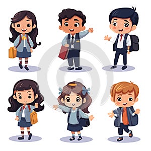 Smiling kids character in flat design style isolated. Diversity children cartoon. Smiling school children boys and girls with
