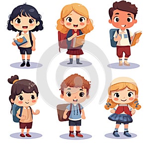 Smiling kids character in flat design style isolated. Diversity children cartoon. Smiling school children boys and girls with