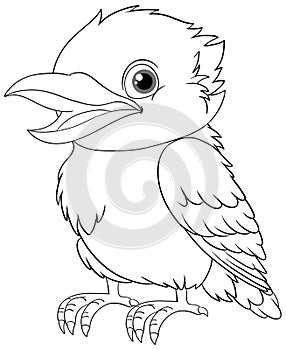 A smiling kookaburra bird outline isolated on a white background in a vector cartoon illustration style