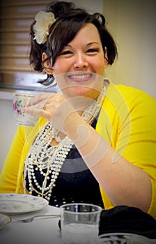 Smiling Lady at Tea Party