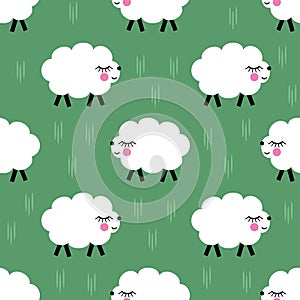 Smiling lambs seamless pattern background. Vector baby sheep illustration for kids holidays.