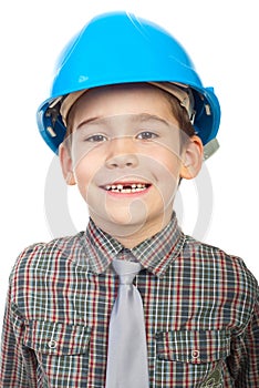 Smiling little architect with missing teeth