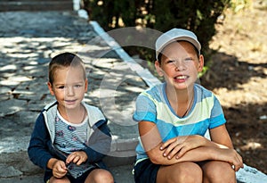 Smiling little brothers, two little boys smiling