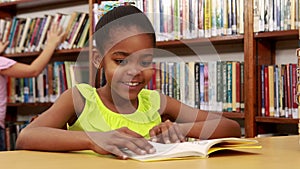 Smiling little girl reading a book