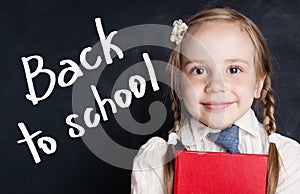 Smiling little girl student. Back to school banner