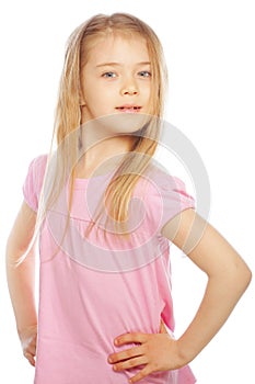 Smiling little girl on white background in studio