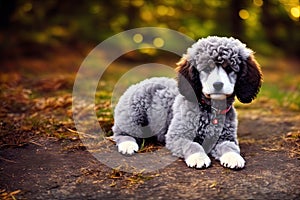 A smiling little puppy of a light brown poodle , generative ai. Cute dog and good friend