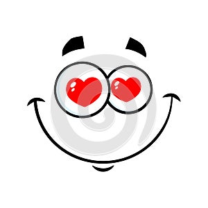 Smiling Love Cartoon Funny Face With Hearts Eyes Expression.