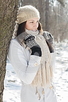 Smiling Lovely Young Woman Winter Portrait