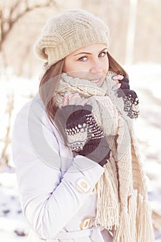 Smiling Lovely Young Woman Winter Portrait