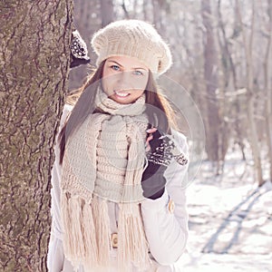 Smiling Lovely Young Woman Winter Portrait