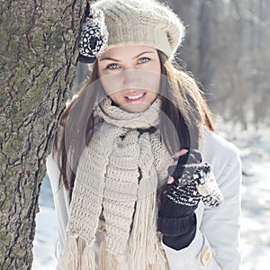 Smiling Lovely Young Woman Winter Portrait