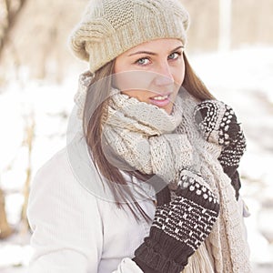 Smiling Lovely Young Woman Winter Portrait