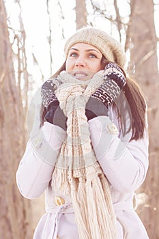 Smiling Lovely Young Woman Winter Portrait