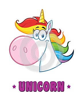 Smiling Magic Unicorn Head Cartoon Mascot Character