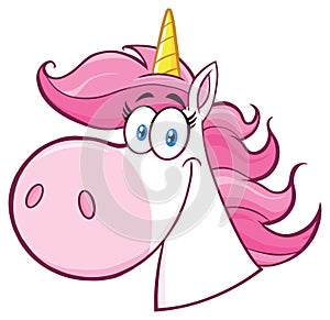 Smiling Magic Unicorn Head Cartoon Mascot Character.