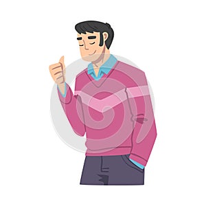 Smiling Male Showing Thumb Up Gesture as Approval or Agreement Sign Vector Illustration