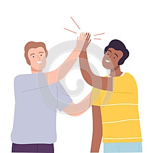 Smiling Male Sliding Hands as High Five Gesture Vector Illustration