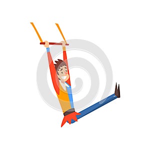 Smiling Man Aerial Gymnast Acrobat Performing in Circus Show Cartoon Vector Illustration