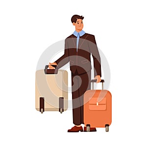 Smiling Man Bellman or Porter Carrying Luggage Vector Illustration