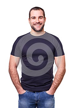 Smiling man in a black t shirt