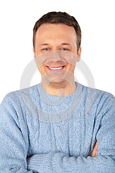 Smiling man in blue sweater