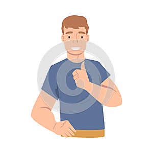 Smiling Man Character Showing Thumb Up as Approval Hand Gesture Vector Illustration