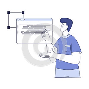 Smiling Man with Computer Screen Programming Vector Illustration