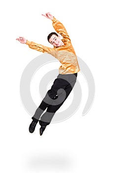 Smiling man dancer jumping