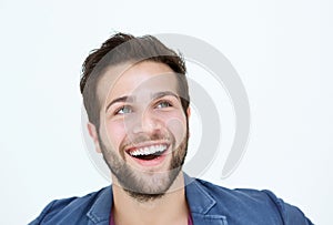 Smiling man face on white background