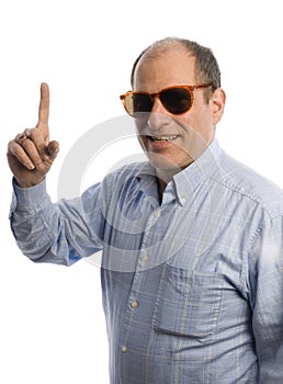 Smiling man with finger pointing number one